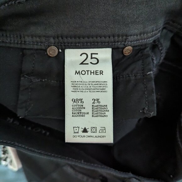 MOTHER Daydreamer Denim Black Coated Jeans DARE I BE HAPPY Skinny Flare  25 - Picture 4 of 7